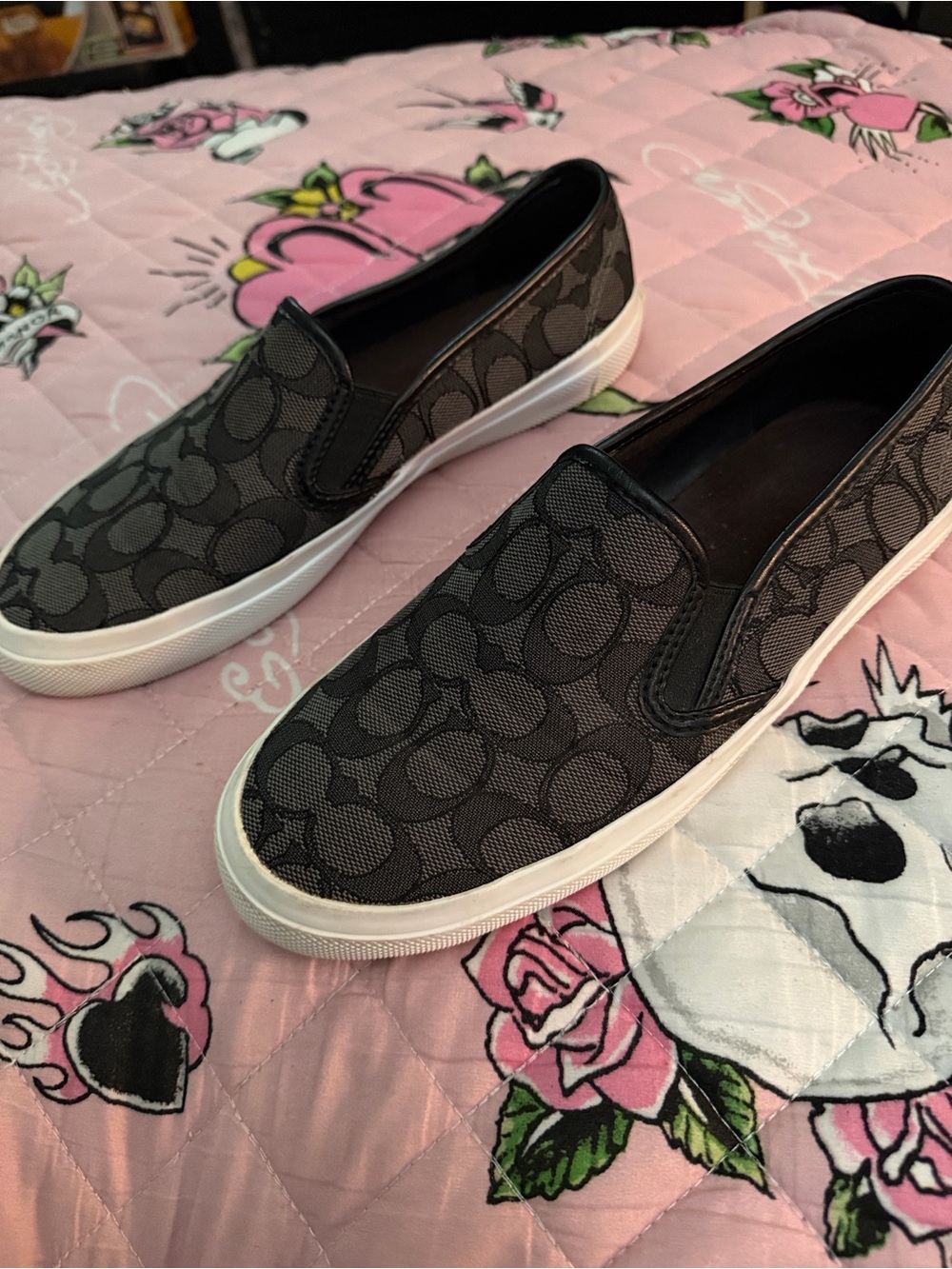 Coach CHRISSY Black/Charcoal Signature Slip-On Sneakers